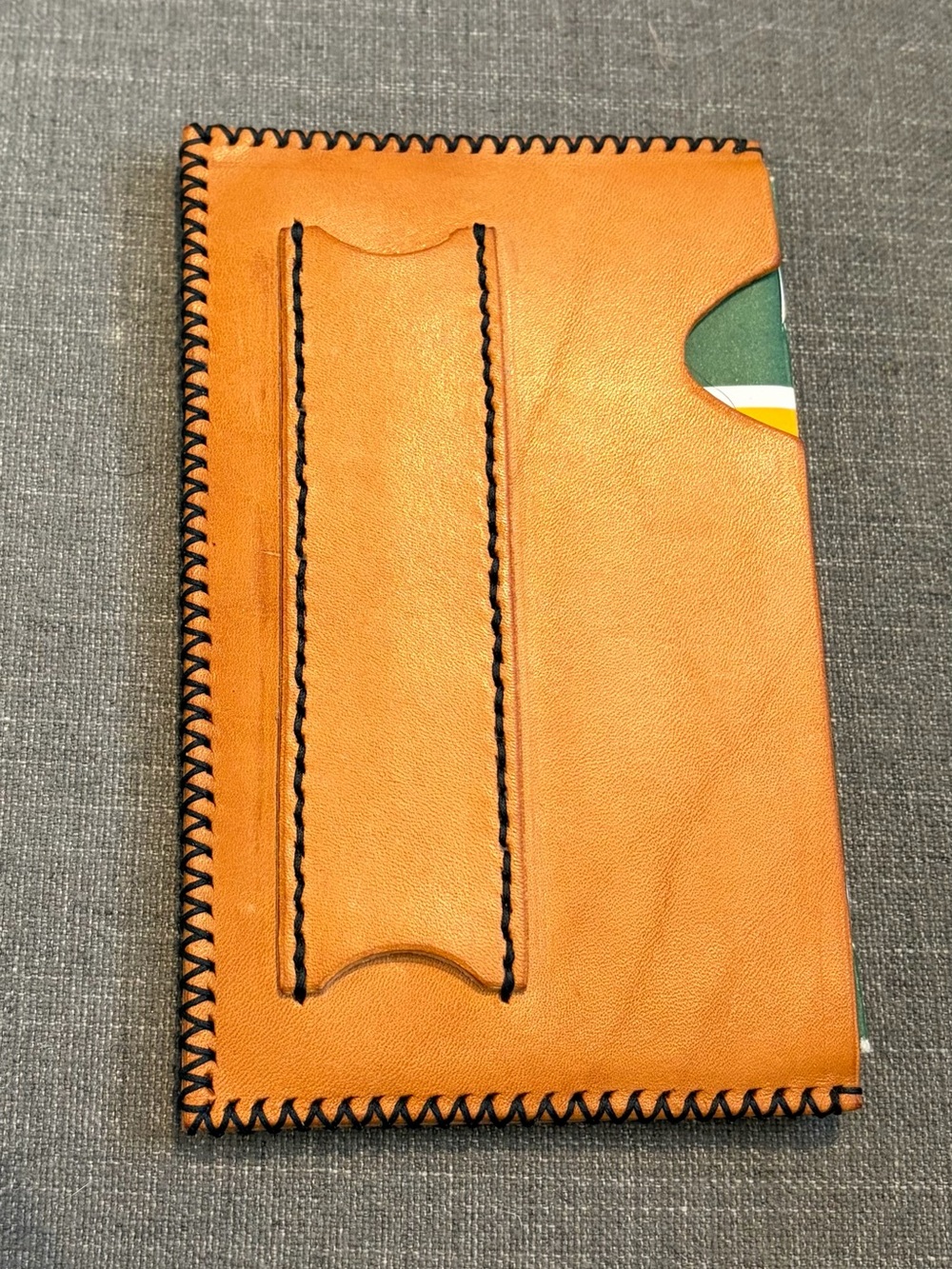 Handmade Hand Tooled Tan Leather Notebook Sleeve with Pen Holder
